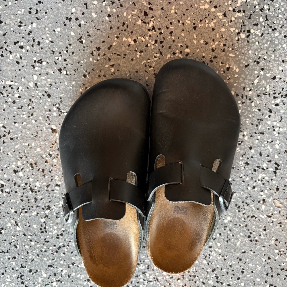 Birkenstock Black Clogs with Textured Soles